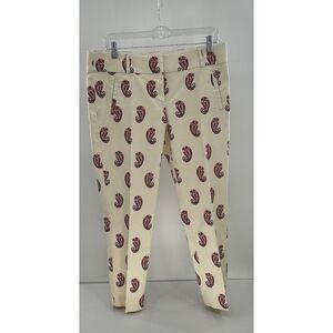 Loft Womens 6 Marisa Ankle Casual Pants Trouser‎ Cream Maroon Paisley Preppy